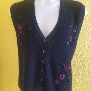 Napa Valley Beaded Wool Sweater Vest 1X 18 20